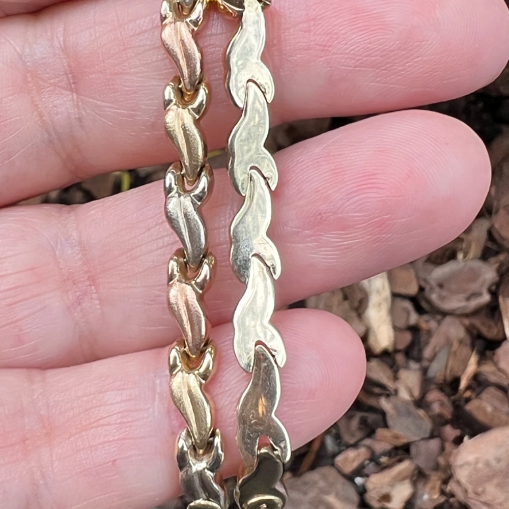 14K TRI COLOR YELLOW ROSE WHITE GOLD BRACELET STATEMENT FLORAL LEAF DESIGN